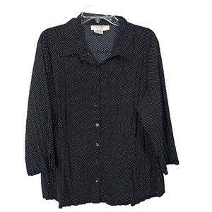 Como Black Mini‎ Polka Dot Long Sleeve Button Down Shirt Womans Plus Size 2X